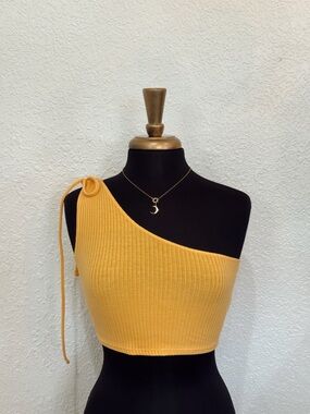 aerie One-Shoulder Ribbed Crop Top in Mustard